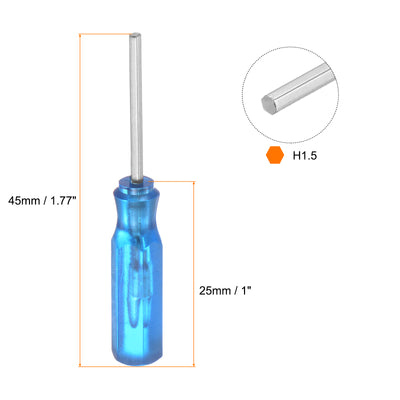 Harfington 2 Stück Sechskantschraubendreher H1.5 Magnetischer Kohlenstoffstahl Sechskantkopf Schraubendreher 45mm Länge für Reparaturen an kleinen Geräten, Blau