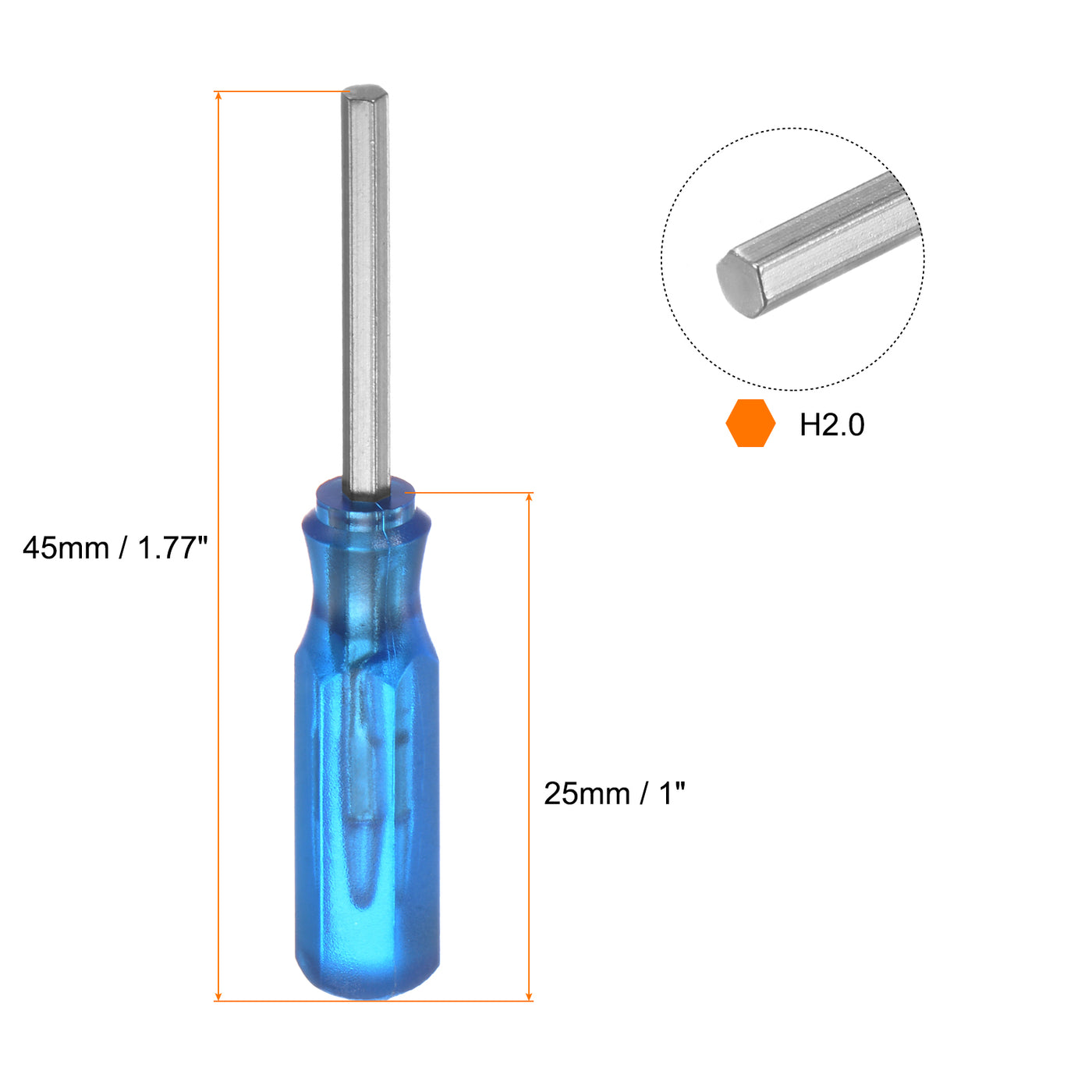 Harfington 4 Stück Sechskantschraubendreher H2 Magnetischer Kohlenstoffstahl Sechskopf-Schraubendreher 45mm Länge für Reparaturen an kleinen Geräten, Blau