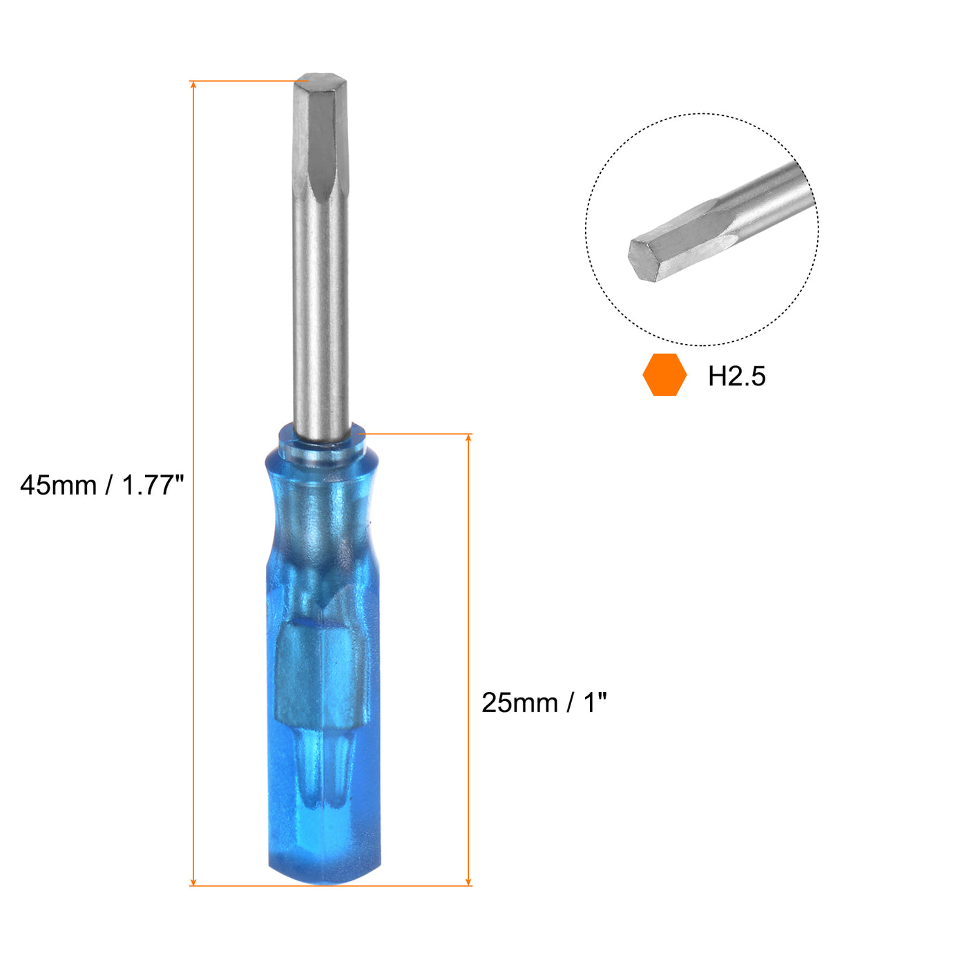 Harfington 2 Stück Sechskantschraubendreher H2.5 Magnetischer Kohlenstoffstahl Sechskantkopf Schraubendreher 45mm Länge für Reparaturen an kleinen Geräten, Blau