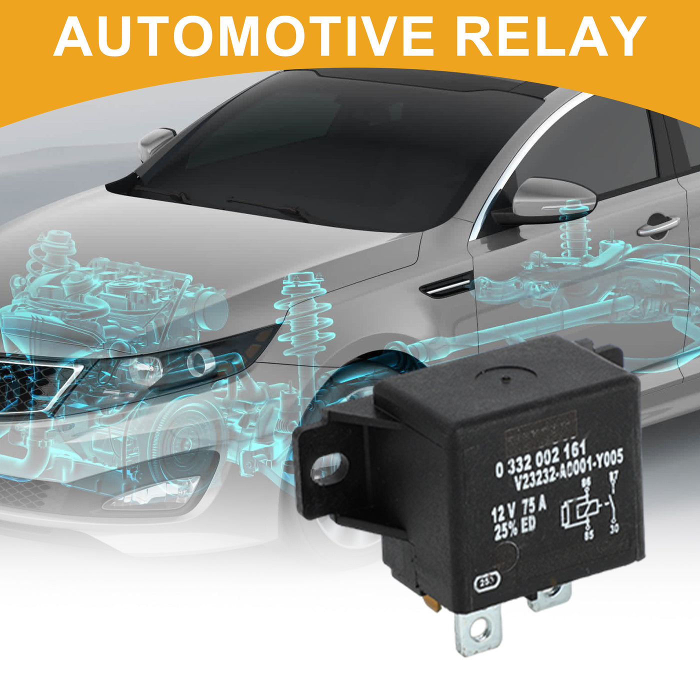 Partuto Automotive Normal Open Power Relay - Car Starter Relay - 12V 75A for BMW Vehicles Plastic Black - 1 Pc