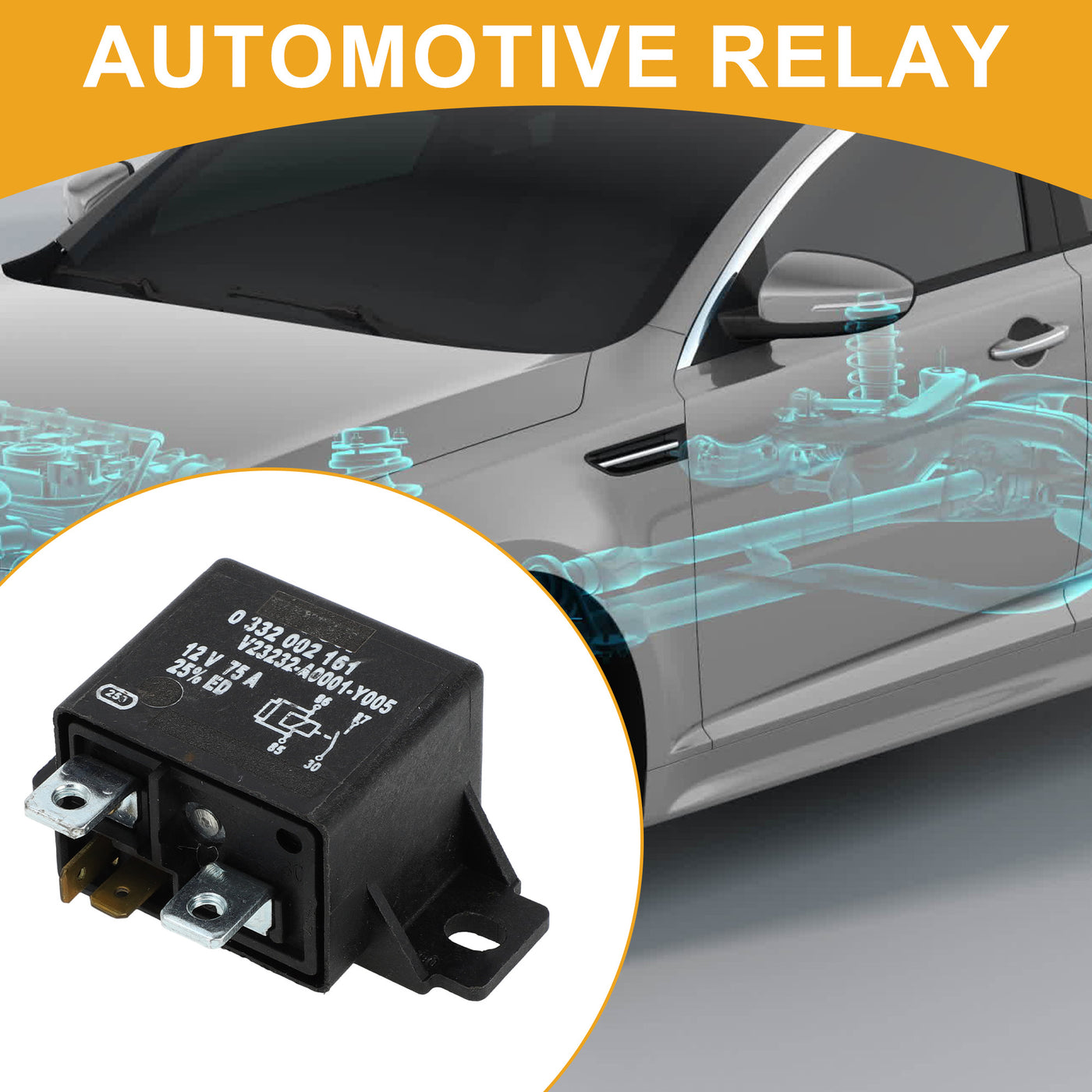 Partuto Automotive Normal Open Power Relay - Car Starter Relay - 12V 75A for BMW Vehicles Plastic Black - 1 Pc