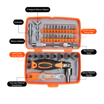 Harfington 38-in-1 Cr-V Steel， ABS Nickel Plated Ratchet Screwdriver Socket Sets