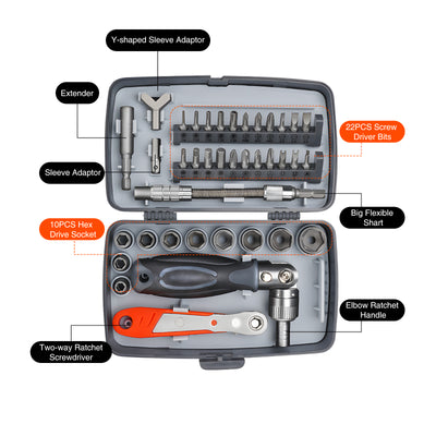 Harfington 38-in-1 Cr-V Steel， ABS Nickel Plated Ratchet Screwdriver Socket Sets