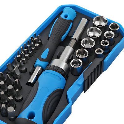 Harfington Cr-V Steel, PP Ratcheting Screwdriver Set, Blue and Black Magnetic Sets