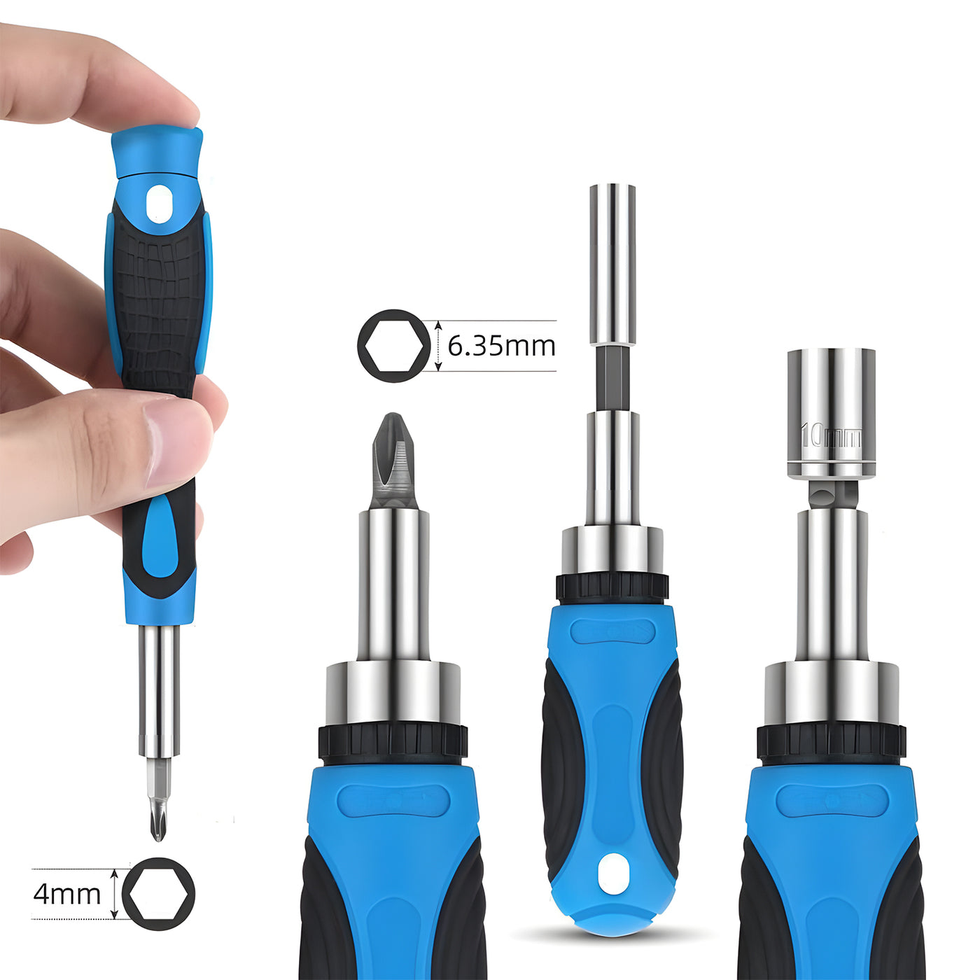 Harfington Cr-V Steel, PP Ratcheting Screwdriver Set, Blue and Black Magnetic Sets