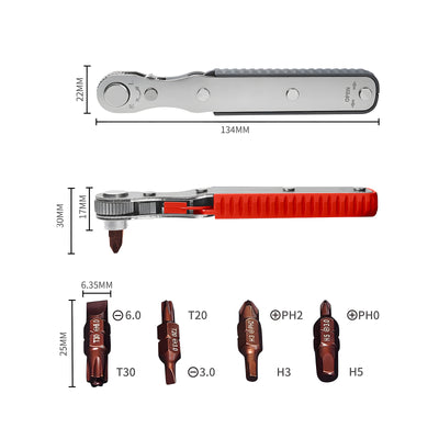 Harfington 5-in-1Mini Ratchet Wrench Set, High Torque Offset Reversible Screwdriver, for Phillips, Slotted, Hex, Torx