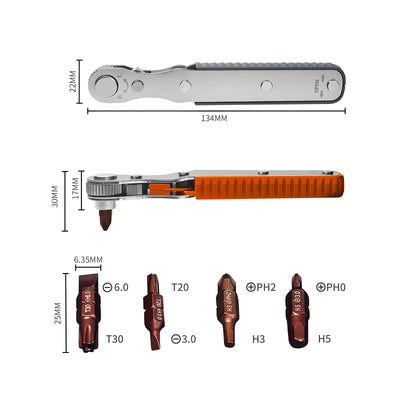 Harfington 5-in-1Mini Ratchet Wrench Set, High Torque Offset Reversible Screwdriver, for Phillips, Slotted, Hex, Torx