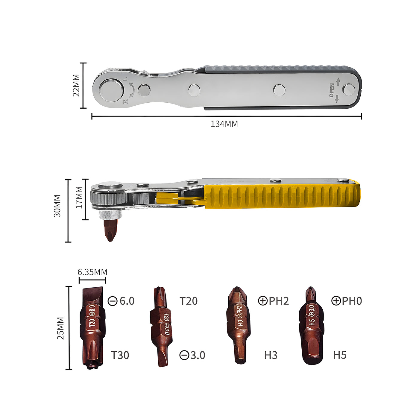 Harfington 5-in-1Mini Ratchet Wrench Set, High Torque Offset Reversible Screwdriver, for Phillips, Slotted, Hex, Torx