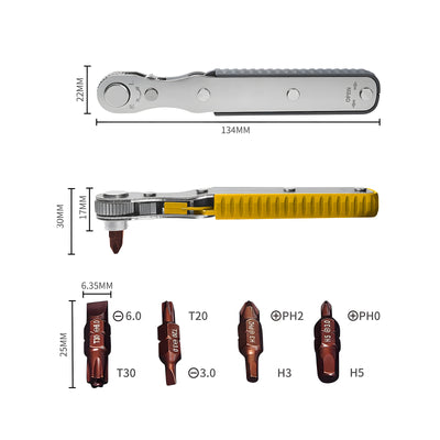 Harfington 5-in-1Mini Ratchet Wrench Set, High Torque Offset Reversible Screwdriver, for Phillips, Slotted, Hex, Torx