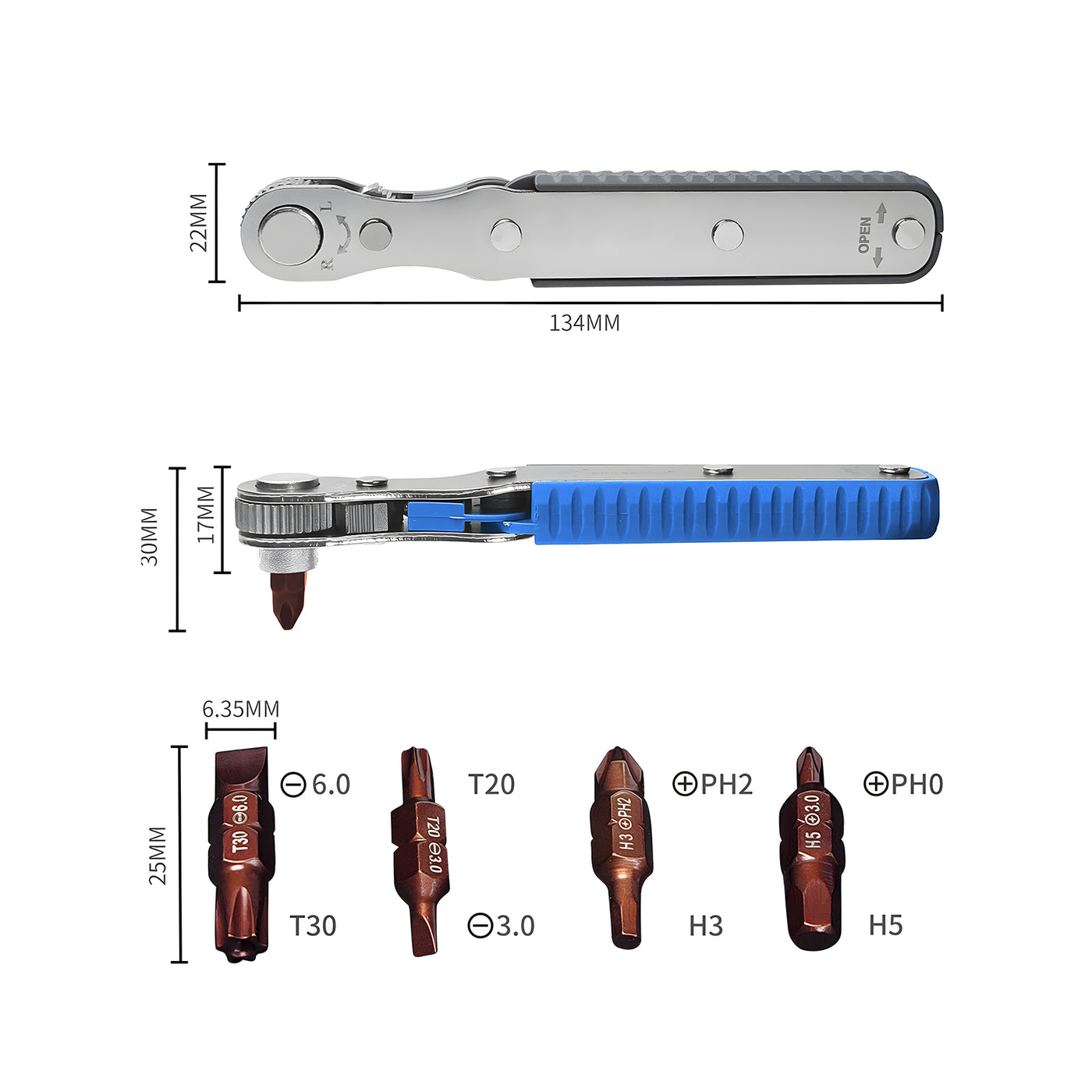 Harfington 5-in-1Mini Ratchet Wrench Set, High Torque Offset Reversible Screwdriver, for Phillips, Slotted, Hex, Torx