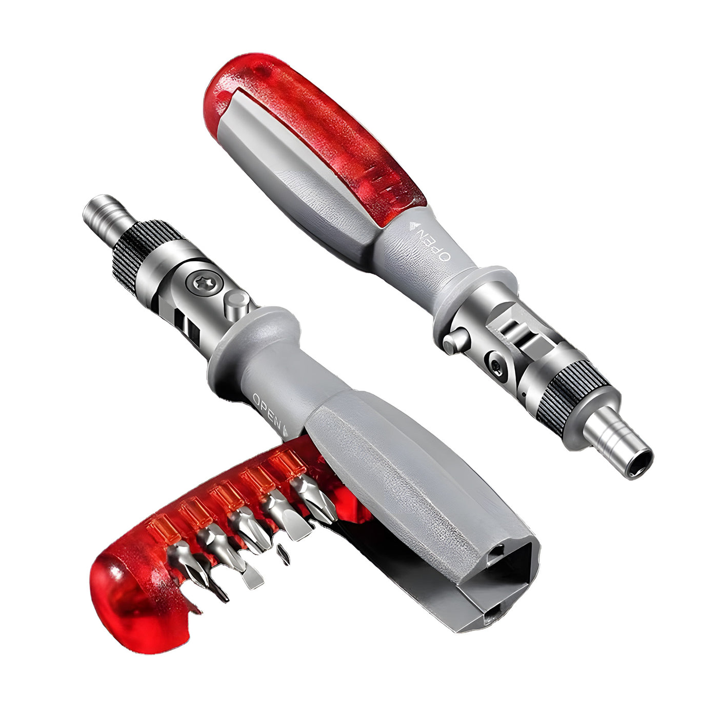 Harfington 10-in-1 Ratchet with Rotatable Ratchet Head Multi-Purpose Screwdriver Red Gray