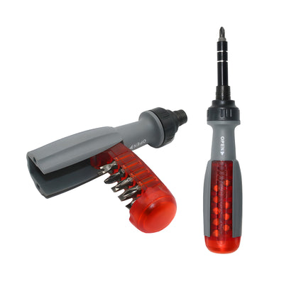 Harfington 10-in-1 Ratchet Non-Rotatable Ratchet Head Multi-Purpose Screwdriver Red Gray