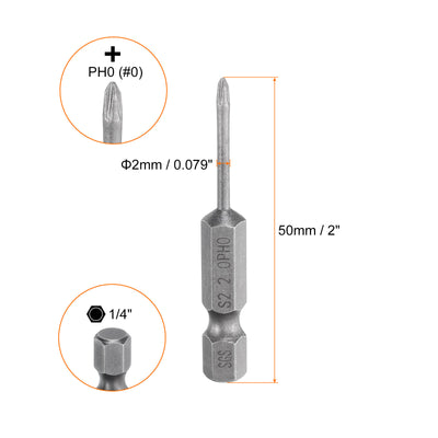 Harfington 10 Stück #0 Phillips Schraubendreher Bit PH0 1/4" Sechskantschaft 2" (50mm) Lang Magnetisch S2 Stahl Industriequalität Schraubendreher Bit Kreuzkopf Bohrer Bits 0.079" (2mm) Stab