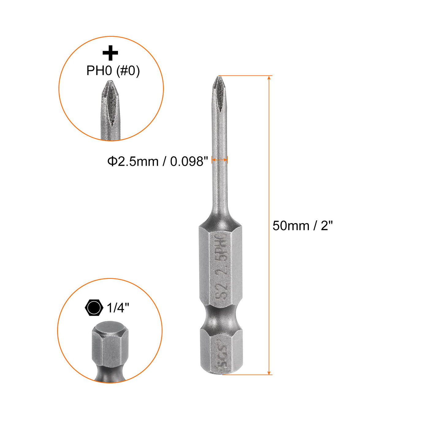 Harfington 5 Stück #0 Phillips Schraubendreher Bit PH0 1/4" Sechskantschaft 2" (50mm) Lang Magnetisch S2 Stahl Industriequalität Schraubendreher Bit Kreuzkopf Bohrer Bits 0.098" (2.5mm) Stab