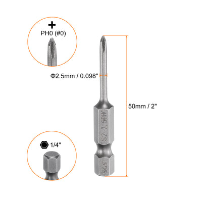 Harfington 5 Stück #0 Phillips Schraubendreher Bit PH0 1/4" Sechskantschaft 2" (50mm) Lang Magnetisch S2 Stahl Industriequalität Schraubendreher Bit Kreuzkopf Bohrer Bits 0.098" (2.5mm) Stab