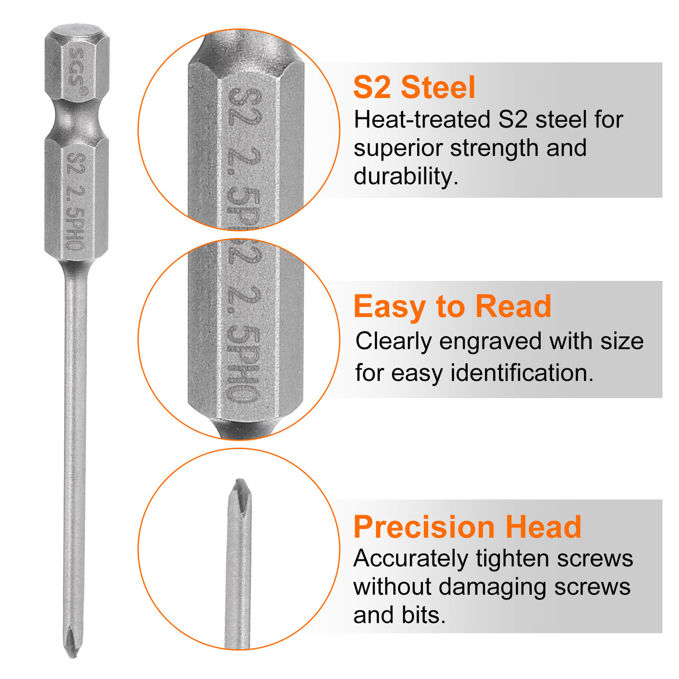 Harfington 5pcs Magnetic Phillips Screwdriver Bit PH0 1/4" Hex Shank 75mm Long 2.5mm Rod