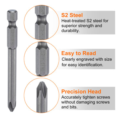 Harfington #2 Phillips Schraubendreher-Bit PH2 1/4" Sechskantschaft 3" (75mm) Lang Magnetisch S2 Stahl Industriequalität Schraubendreher-Bit Kreuzkopf Bohrer-Bits 0.236" (6mm) Stange