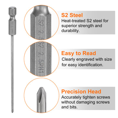 Harfington 10 Stück #1 Phillips Schraubendreher Bit PH1 1/4" Sechskantschaft 4,33" (110mm) Lang Magnetisch S2 Stahl Industriequalität Schraubendreher Bit Kreuzkopf Bits 0,098" (2,5mm) Stab