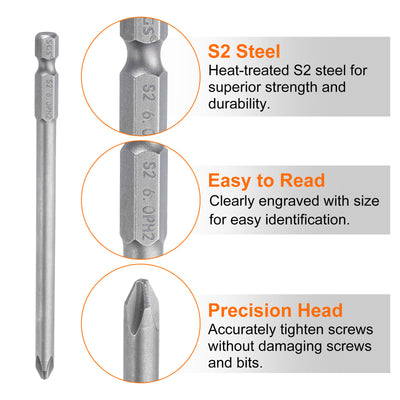 Harfington #2 Phillips Schraubendreher-Bit PH2 1/4" Sechskantschaft 4,33" (110mm) lang Magnetischer S2 Stahl Industriequalität Schraubendreher-Bit Kreuzkopf Bohrer-Bits 0,236" (6mm) Stab