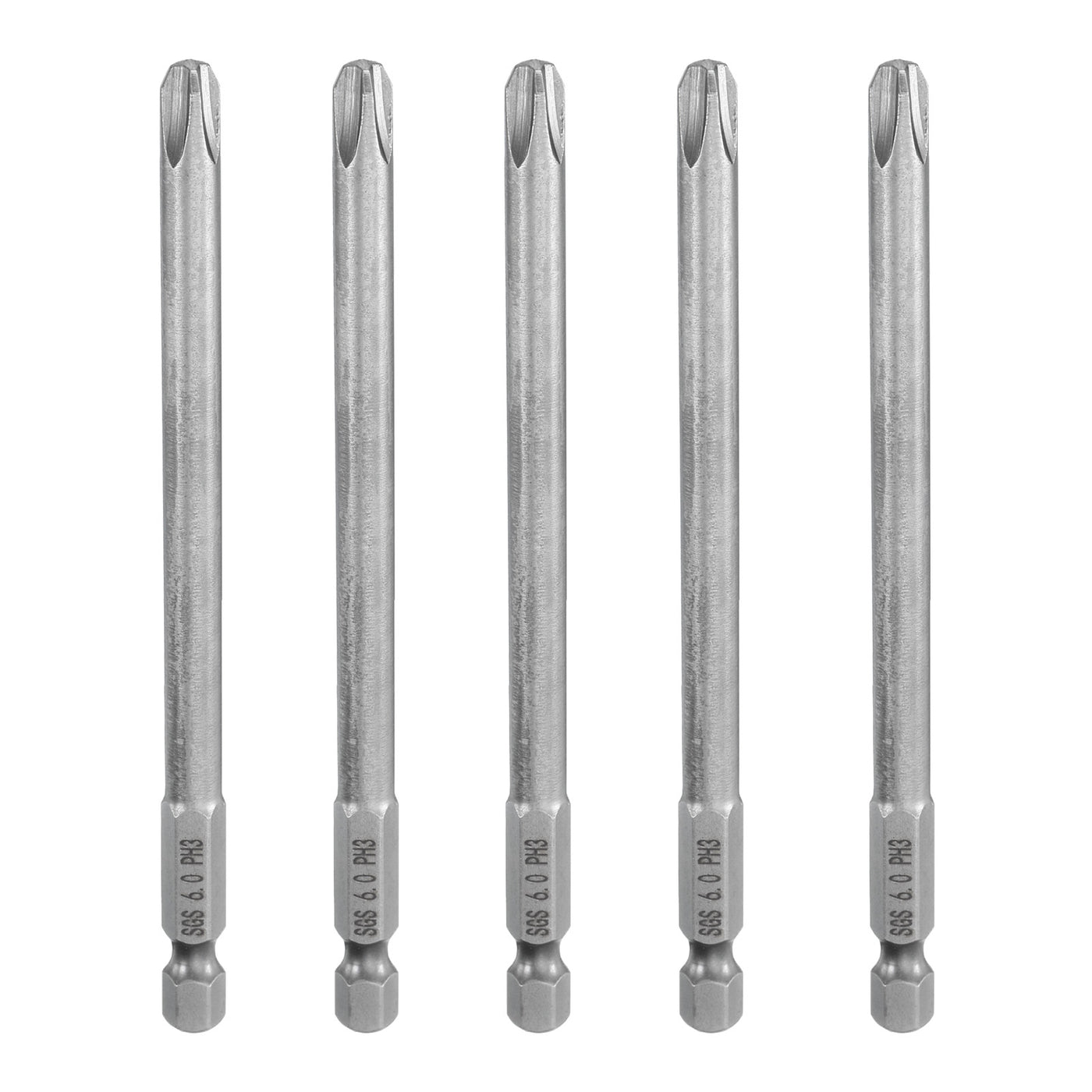 Harfington 5pcs Magnetic Phillips Screwdriver Bit PH3 1/4" Hex Shank 110mm Long 6mm Rod