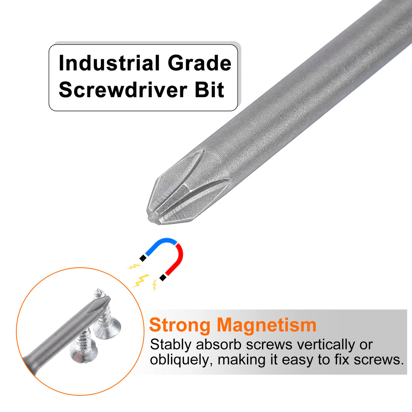 Harfington #2 Phillips Schraubendreher-Bit PH2 1/4" Sechskantschaft 4,7" (120mm) lang Magnetischer S2 Stahl Industriequalität Schraubendreher-Bit Kreuzkopf Bohrer-Bits 0,236" (6mm) Stange