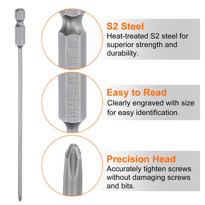 Harfington Magnetic Phillips Screwdriver Bit PH1 1/4" Hex Shank 150mm Long 3mm Rod