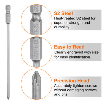 Harfington Magnetic Phillips Screwdriver Bit PH1 1/4" Hex Shank 150mm Long 4mm Rod