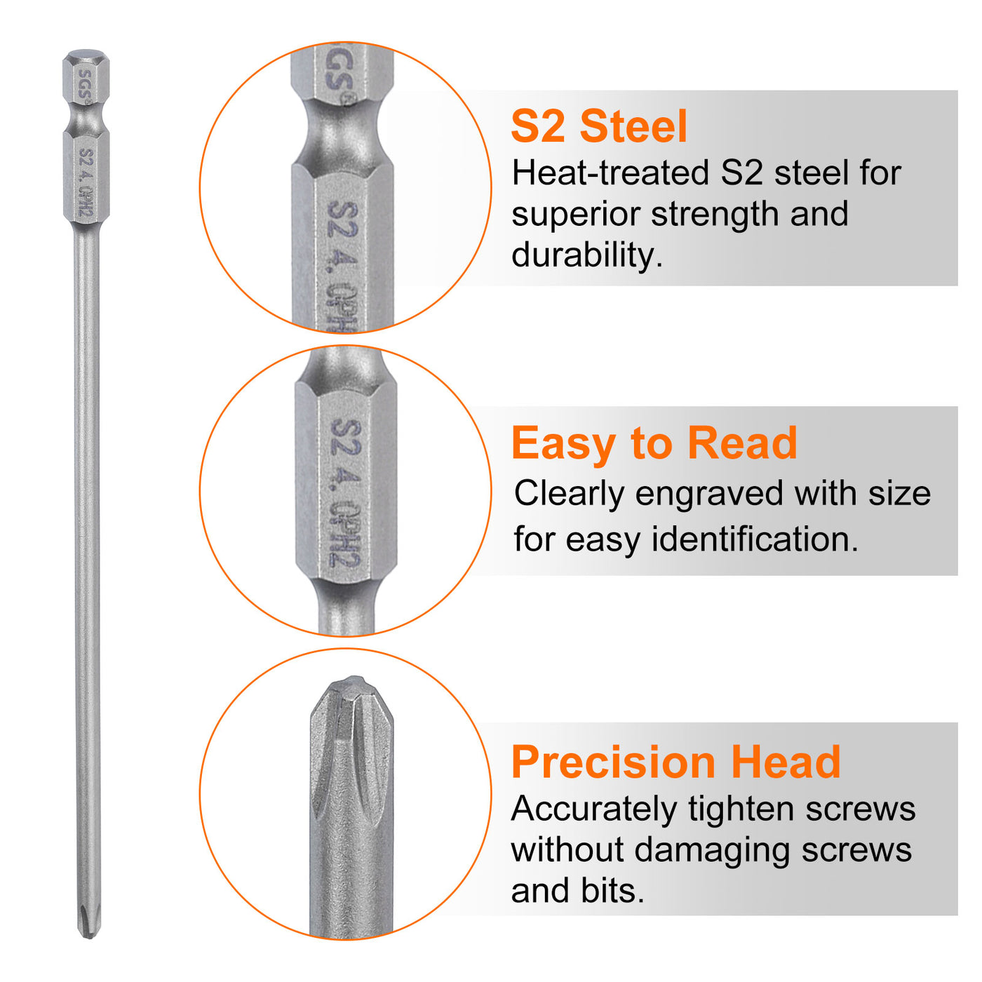 Harfington Magnetic Phillips Screwdriver Bit PH2 1/4" Hex Shank 150mm Long 4mm Rod