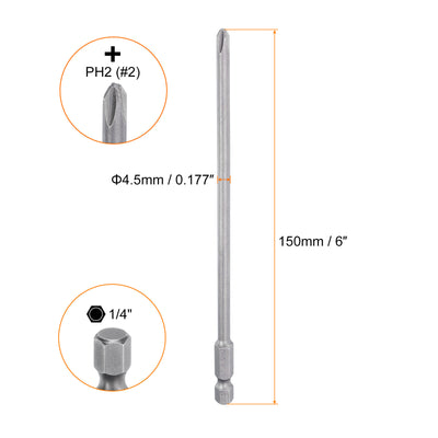 Harfington Magnetic Phillips Screwdriver Bit PH2 1/4" Hex Shank 150mm Long 4.5mm Rod