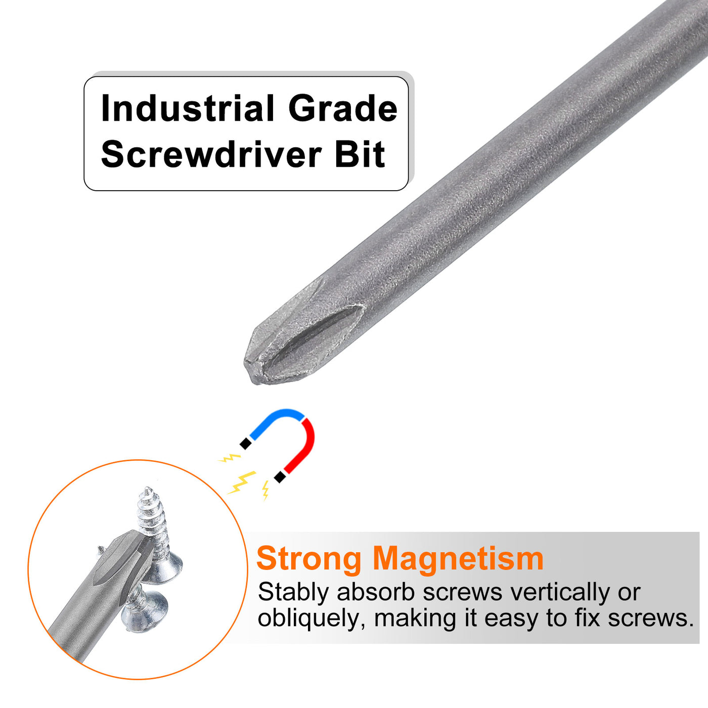 Harfington Magnetic Phillips Screwdriver Bit PH2 1/4" Hex Shank 150mm Long 4.5mm Rod