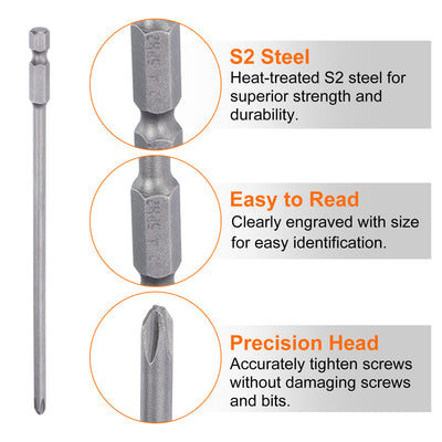 Harfington Magnetic Phillips Screwdriver Bit PH2 1/4" Hex Shank 150mm Long 4.5mm Rod