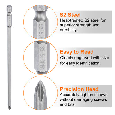 Harfington 10 Stück #1 Phillips Schraubendreher Bit PH1 1/4" Sechskantschaft 6" (150mm) Lang Magnetisch S2 Stahl Industriequalität Schraubendreher Bit Kreuzkopf Bohrer Bits 0.197" (5mm) Stab