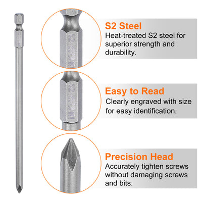 Harfington Magnetic Phillips Screwdriver Bit PH1 1/4" Hex Shank 150mm Long 6mm Rod