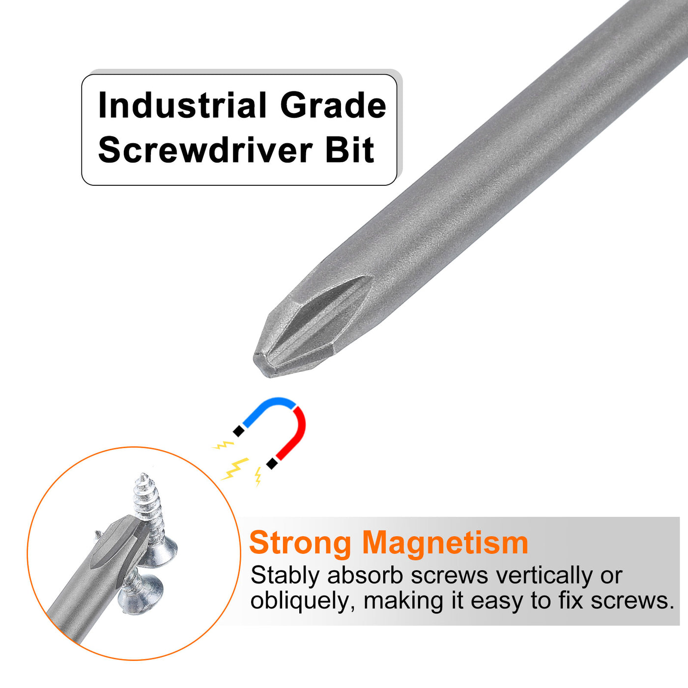 Harfington #2 Phillips Schraubendreher-Bit PH2 1/4" Sechskantschaft 6" (150mm) Lang Magnetisch S2 Stahl Industriequalität Schraubendreher-Bit Kreuzkopf  0.236" (6mm) Stange