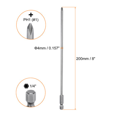 Harfington Magnetic Phillips Screwdriver Bit PH1 1/4" Hex Shank 200mm Long 4mm Rod