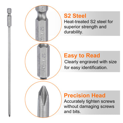 Harfington Magnetic Phillips Screwdriver Bit PH1 1/4" Hex Shank 200mm Long 4mm Rod