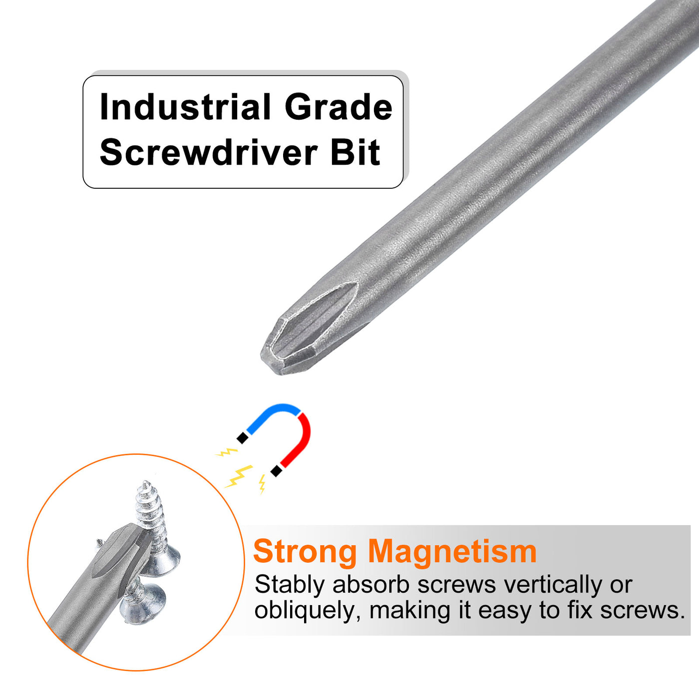 Harfington #2 Phillips Schraubendreher-Bit PH2 1/4" Sechskantschaft 8" (200mm) Lang Magnetisch S2 Stahl Industriequalität Schraubendreher-Bit Kreuzkopf  0.157" (4mm) Stange