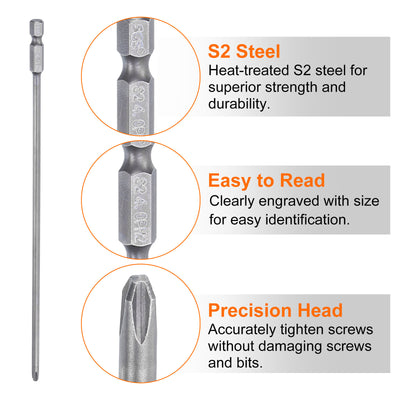 Harfington 2 Stück #2 Phillips Schraubendreher Bit PH2 1/4" Sechskantschaft 8" (200mm) Lang Magnetisch S2 Stahl Industriequalität Schraubendreher Bit Kreuzkopf Bits 0.157" (4mm) Stab