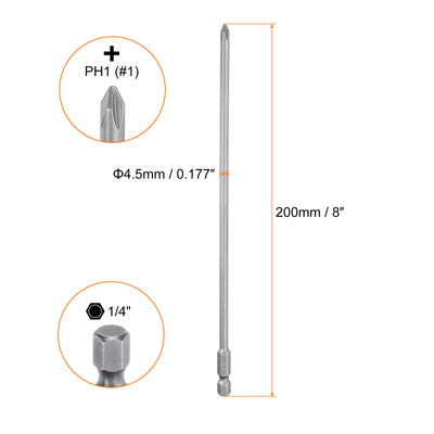 Harfington Magnetic Phillips Screwdriver Bit PH1 1/4" Hex Shank 200mm Long 4.5mm Rod