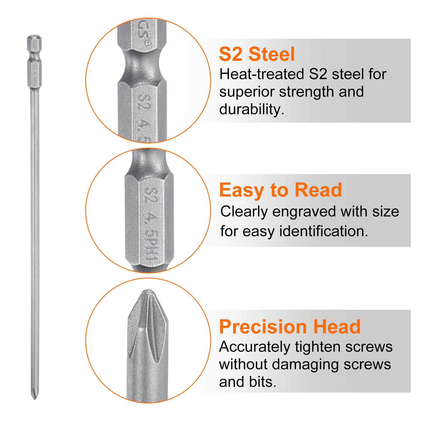 Harfington Magnetic Phillips Screwdriver Bit PH1 1/4" Hex Shank 200mm Long 4.5mm Rod