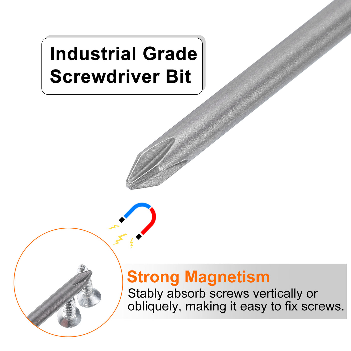 Harfington 5 Stück #1 Phillips Schraubendreher Bit PH1 1/4" Sechskantschaft 8" (200mm) Lang Magnetisch S2 Stahl Industriequalität Schraubendreher Bit Kreuzkopf Bits 0.177" (4.5mm) Stab