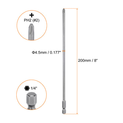 Harfington Magnetic Phillips Screwdriver Bit PH2 1/4" Hex Shank 200mm Long 4.5mm Rod