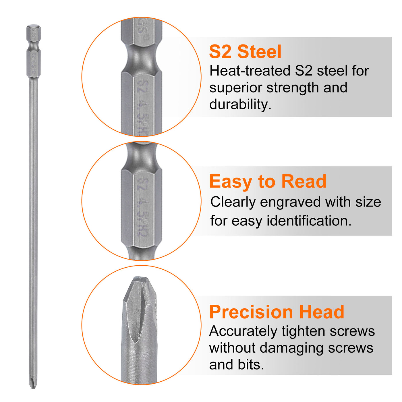 Harfington Magnetic Phillips Screwdriver Bit PH2 1/4" Hex Shank 200mm Long 4.5mm Rod