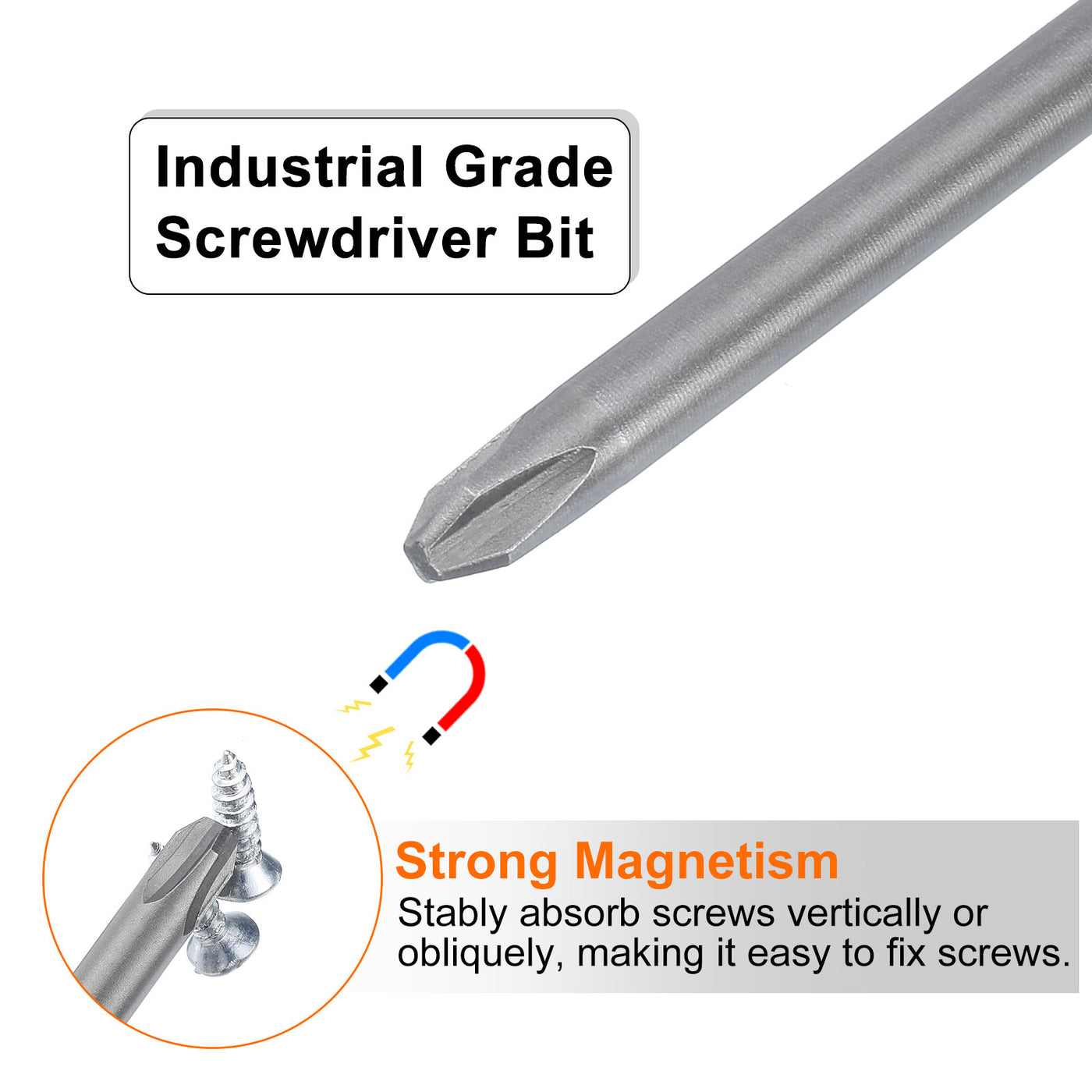 Harfington 5 Stück #2 Phillips Schraubendreher Bit PH2 1/4" Sechskantschaft 8" (200mm) Lang Magnetisch S2 Stahl Industriequalität Schraubendreher Bit Kreuzkopf Bits 0.177" (4.5mm) Stab