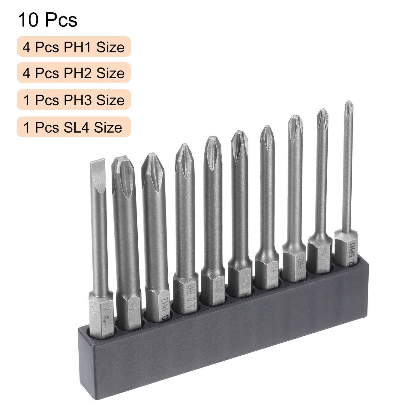 Harfington 10 Stück Phillips-Schlitz-Schraubendreher-Bit-Set PH0-PH3 Kreuz SL6/6mm Flachkopf 2,56" (65mm) Lang Magnetisch S2 Stahl Industriequalität Schraubendreher-Bit-Bit-Werkzeug-Set