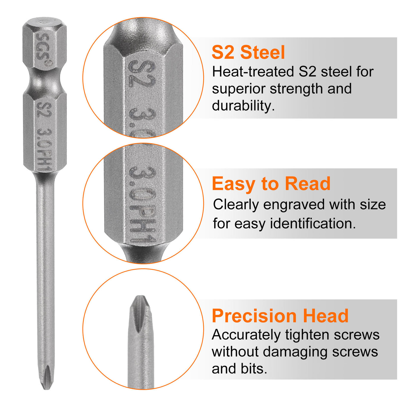 Harfington 10 Stück Phillips-Schlitz-Schraubendreher-Bit-Set PH0-PH3 Kreuz SL6/6mm Flachkopf 2,56" (65mm) Lang Magnetisch S2 Stahl Industriequalität Schraubendreher-Bit-Bit-Werkzeug-Set