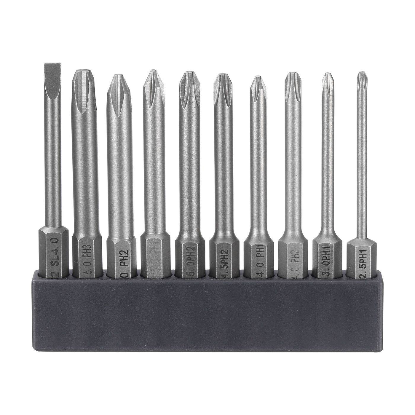 Harfington 10 Stück Phillips-Schlitz-Schraubendreher-Bit-Set PH0-PH3 Kreuz SL6/6mm Flachkopf 2,56" (65mm) Lang Magnetisch S2 Stahl Industriequalität Schraubendreher-Bit-Bit-Werkzeug-Set