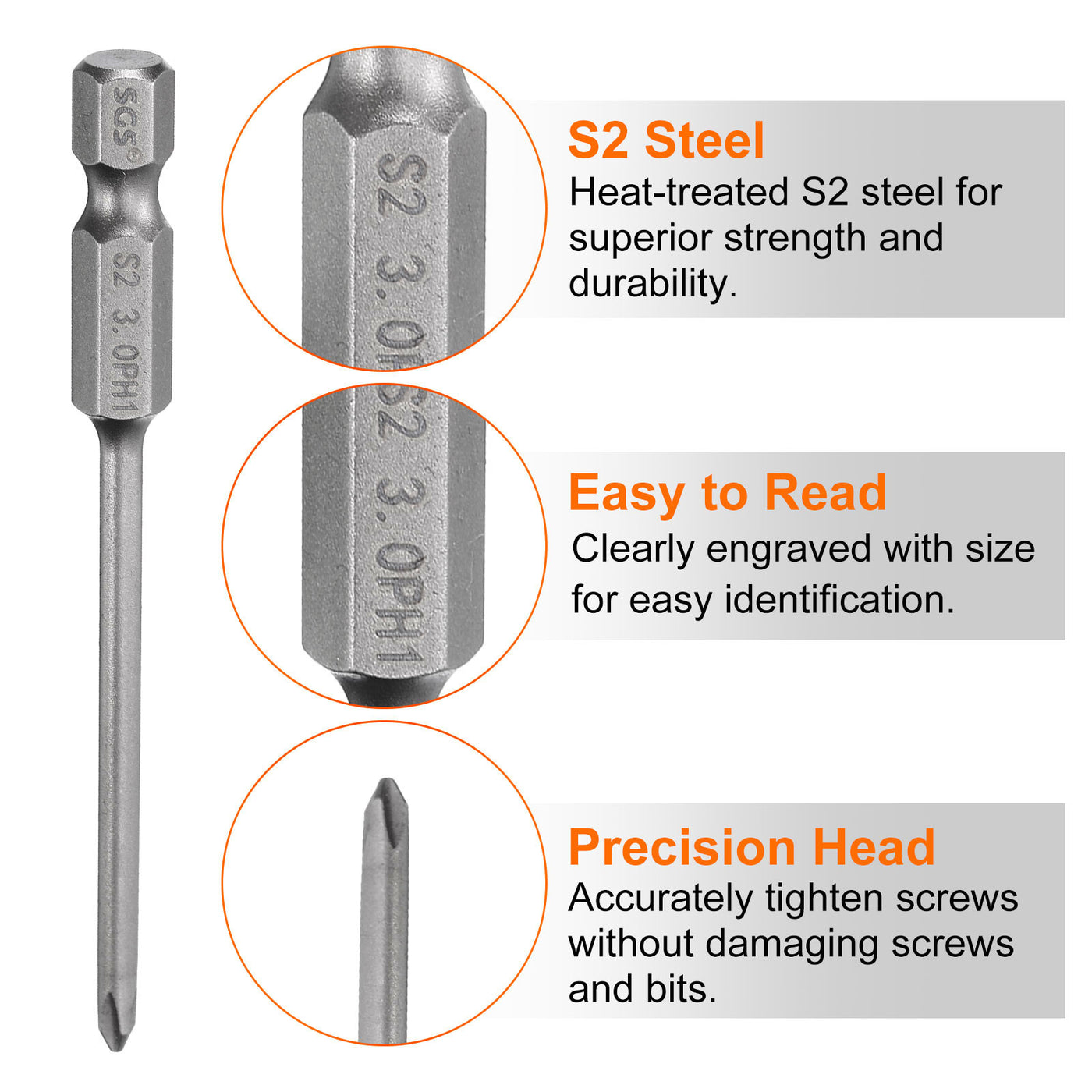 Harfington 10 Stück Phillips-Schlitz-Schraubendreher-Bit-Set PH1-PH3 Kreuz SL4/4mm Flachkopf 3" (75mm) Lang Magnetischer S2-Stahl Industriestandard-Schraubendreher-Bit-Bit-Werkzeug-Set