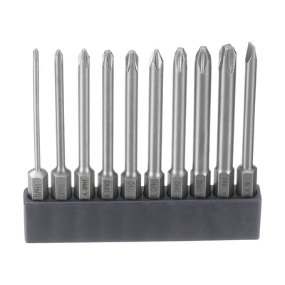 Harfington 10 Stück Phillips-Schlitz-Schraubendreher-Bit-Set PH1-PH3 Kreuz SL4/4mm Flachkopf 3" (75mm) Lang Magnetischer S2-Stahl Industriestandard-Schraubendreher-Bit-Bit-Werkzeug-Set