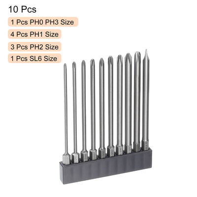 Harfington 10 Stück Kreuzschlitz Schraubendreher Bits PH0-PH3 Kreuz SL6/6mm Flachkopf 4,3" (110mm) langer Magnetisch Phillips Schraubendreher-Bits für Manuelle Elektrische Werkzeug